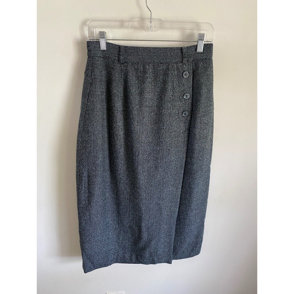 Norton McNaughton Vintage Blue Herringbone Wool Blend Pencil Skirt Size 10